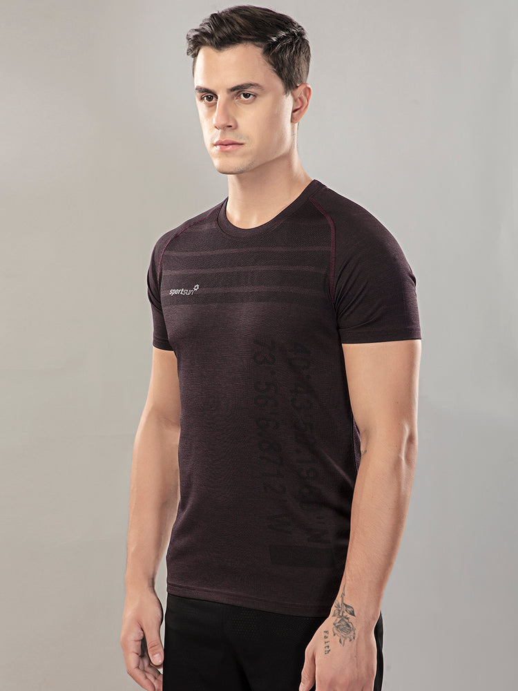 Sport Sun Seamless Round Neck Wine T Shirt