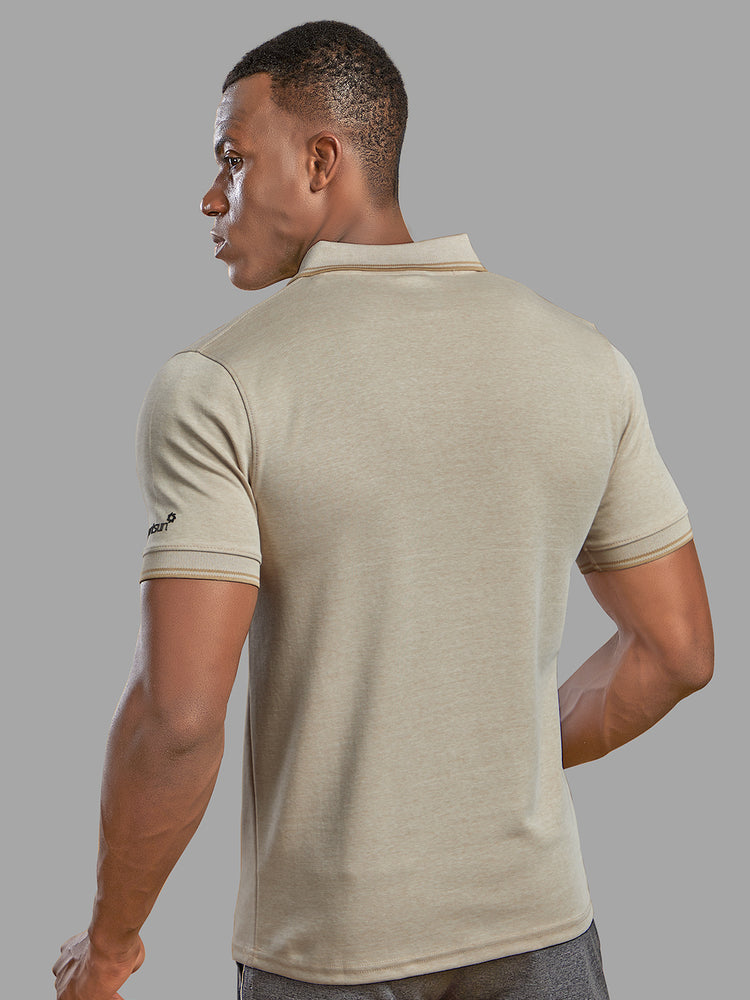 Sport Sun Beige Milange Cotton Matty Polo T Shirt