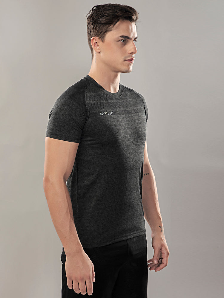 Sport Sun Seamless Round Neck Dark Grey T Shirt