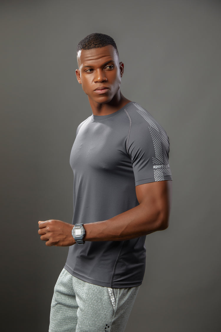 Sport Sun Round Neck Nylon Max Dark Grey T Shirt