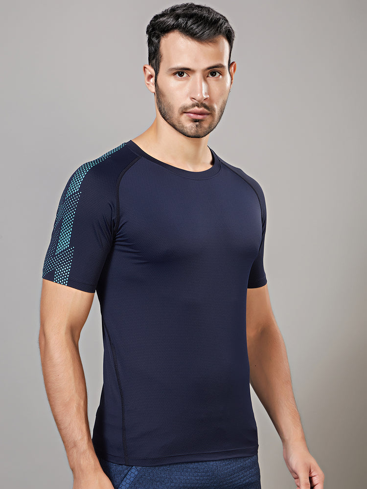 Sport Sun Round Neck Nylon Max Navy Blue T Shirt