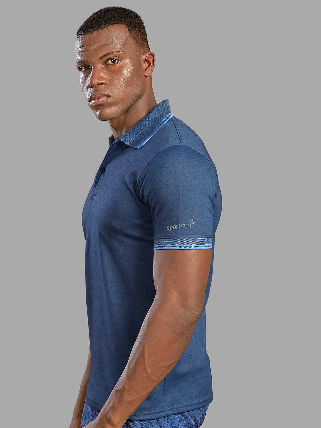 Sport Sun Navy Milange Cotton Matty Polo T Shirt