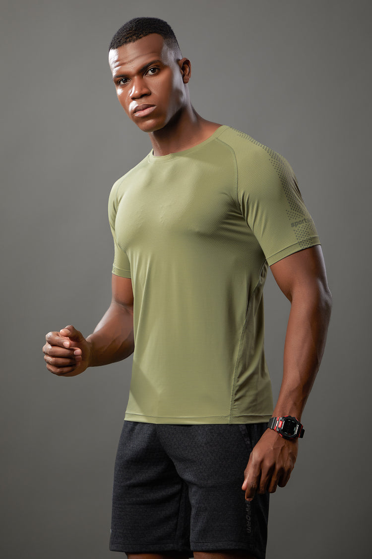 Sport Sun Round Neck Nylon Max Olive T Shirt