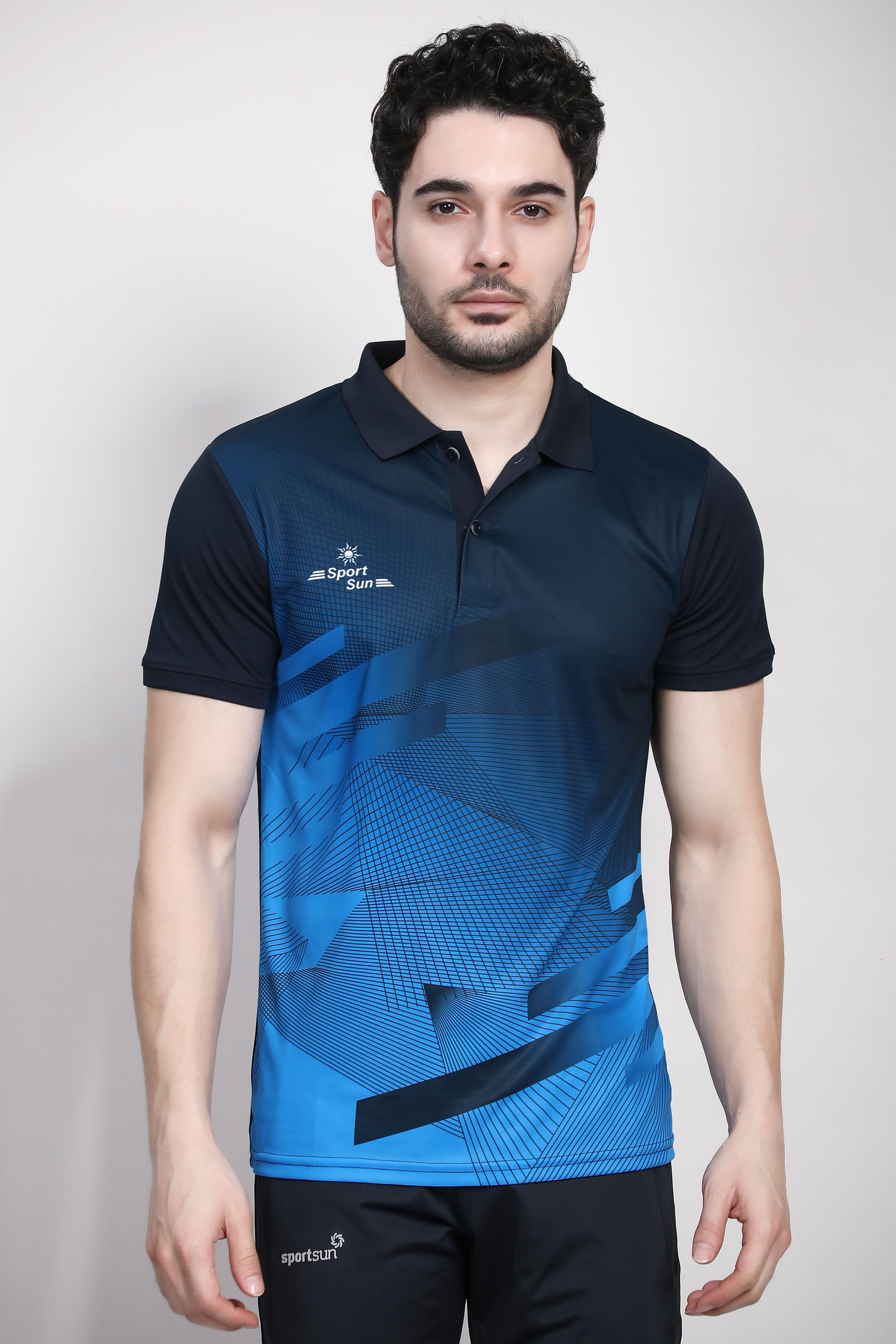 Sport Sun Printed Navy Blue Polo T Shirt