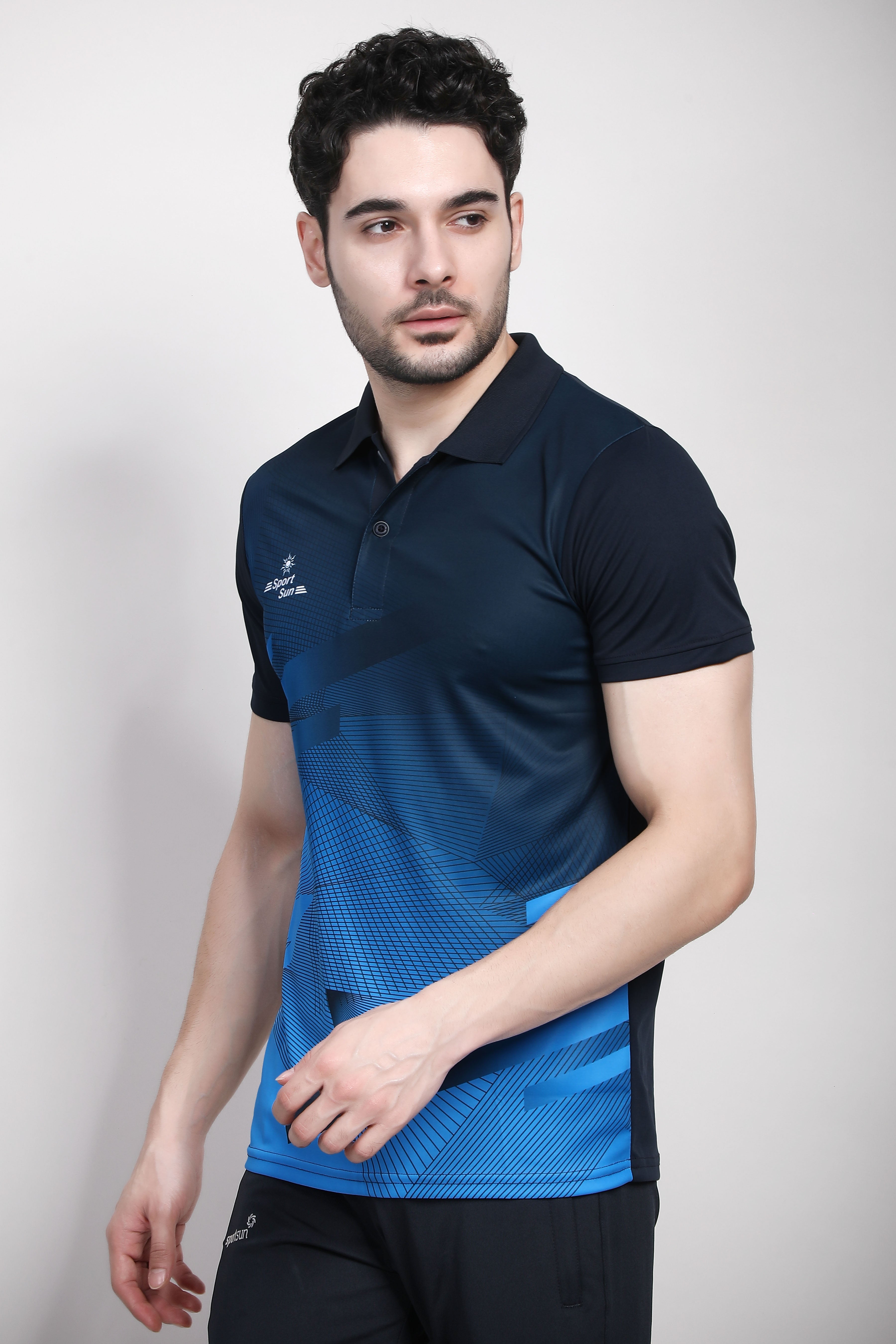 Sport Sun Printed Navy Blue Polo T Shirt