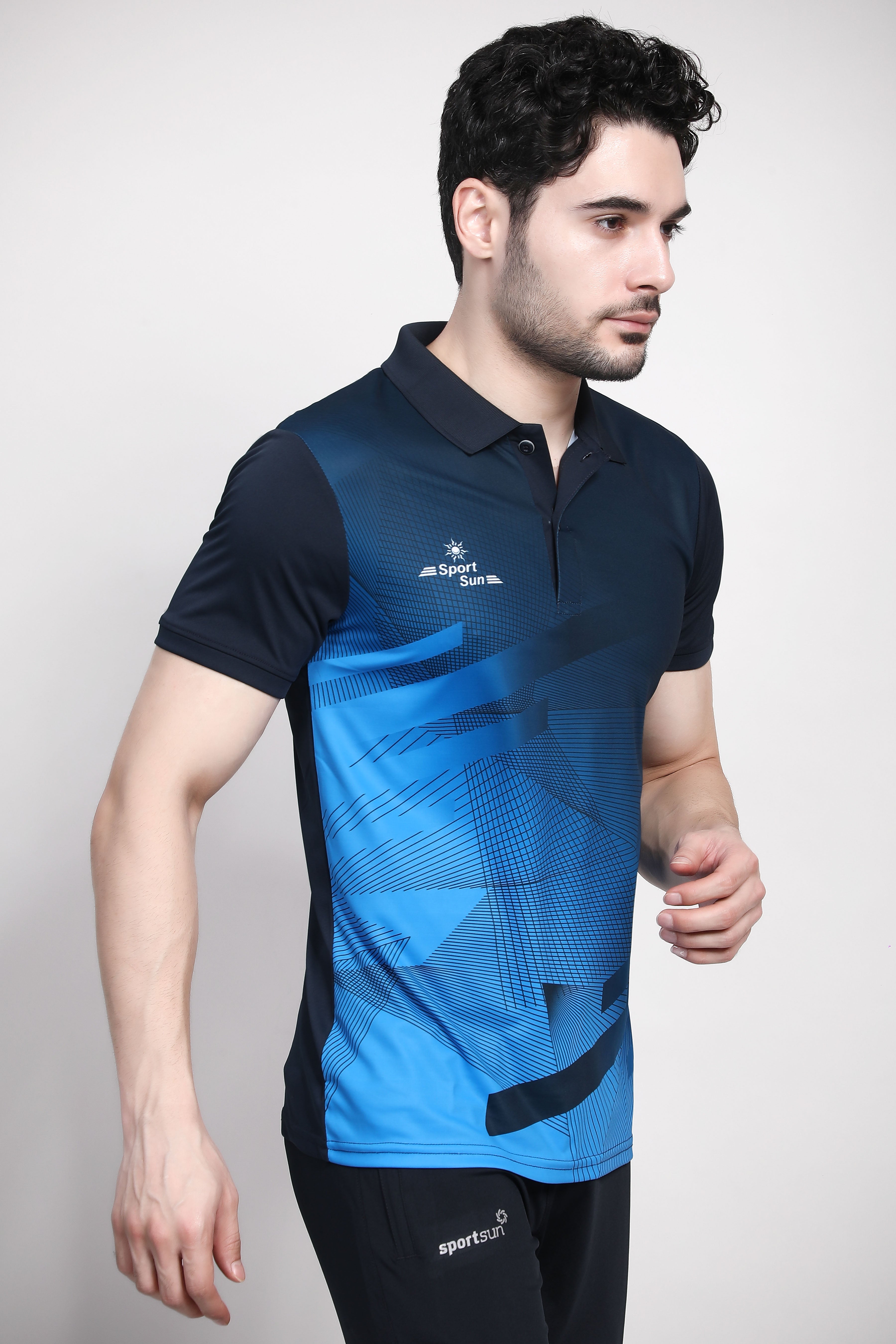 Sport Sun Printed Navy Blue Polo T Shirt