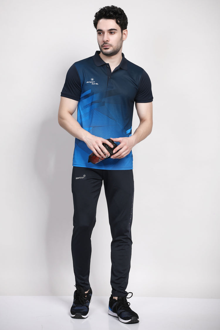 Sport Sun Printed Navy Blue Polo T Shirt