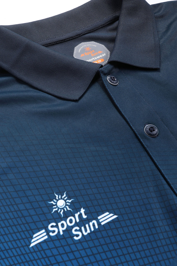 Sport Sun Printed Navy Blue Polo T Shirt