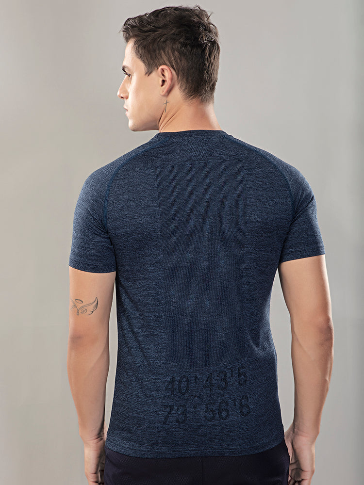 Sport Sun Seamless Round Neck Navy Blue T Shirt