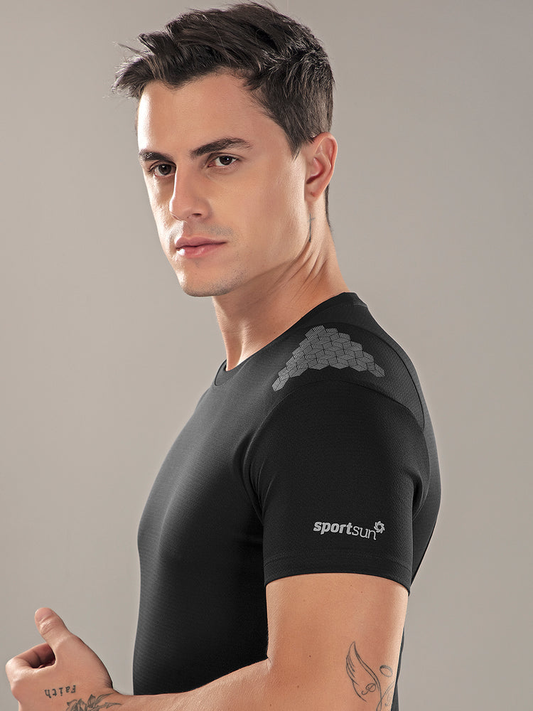 Sport Sun Active Round Neck Black T Shirt