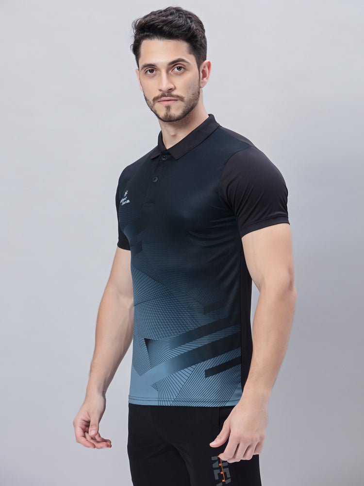 Sport Sun Printed Black Polo T Shirt