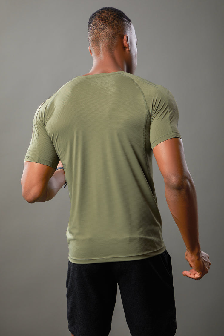 Sport Sun Round Neck Nylon Max Olive T Shirt