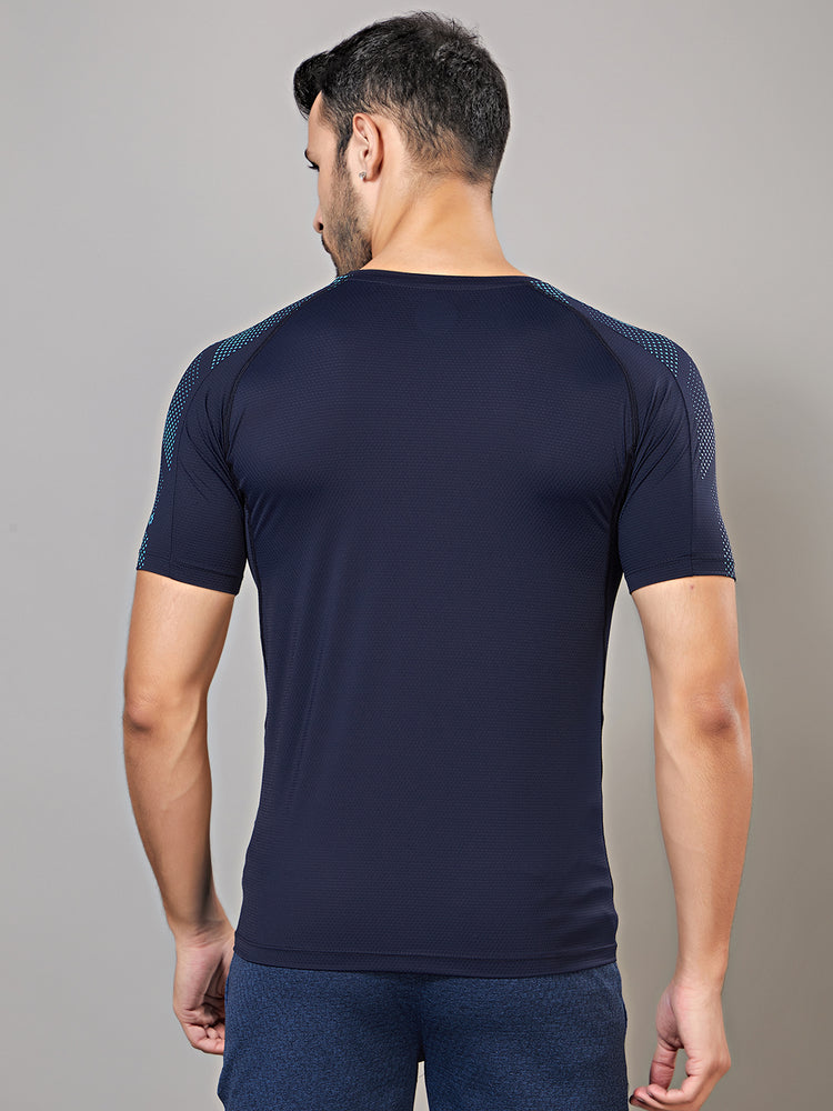 Sport Sun Round Neck Nylon Max Navy Blue T Shirt