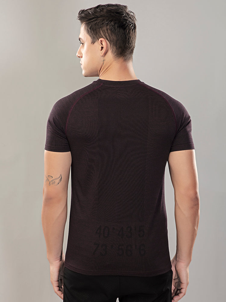 Sport Sun Seamless Round Neck Wine T Shirt