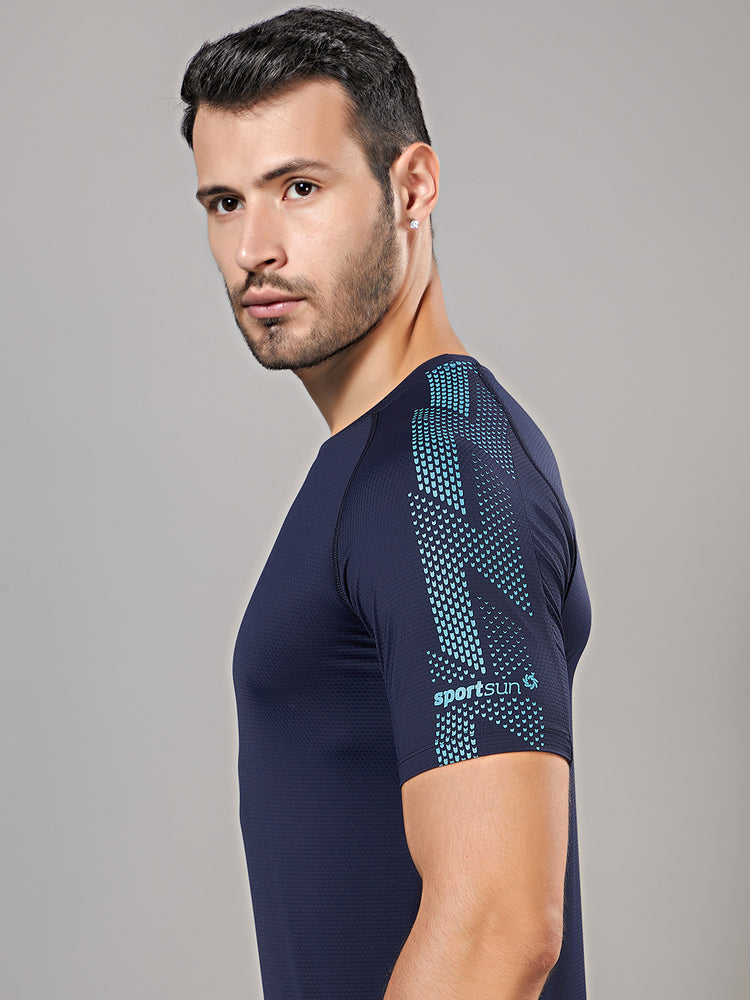 Sport Sun Round Neck Nylon Max Navy Blue T Shirt