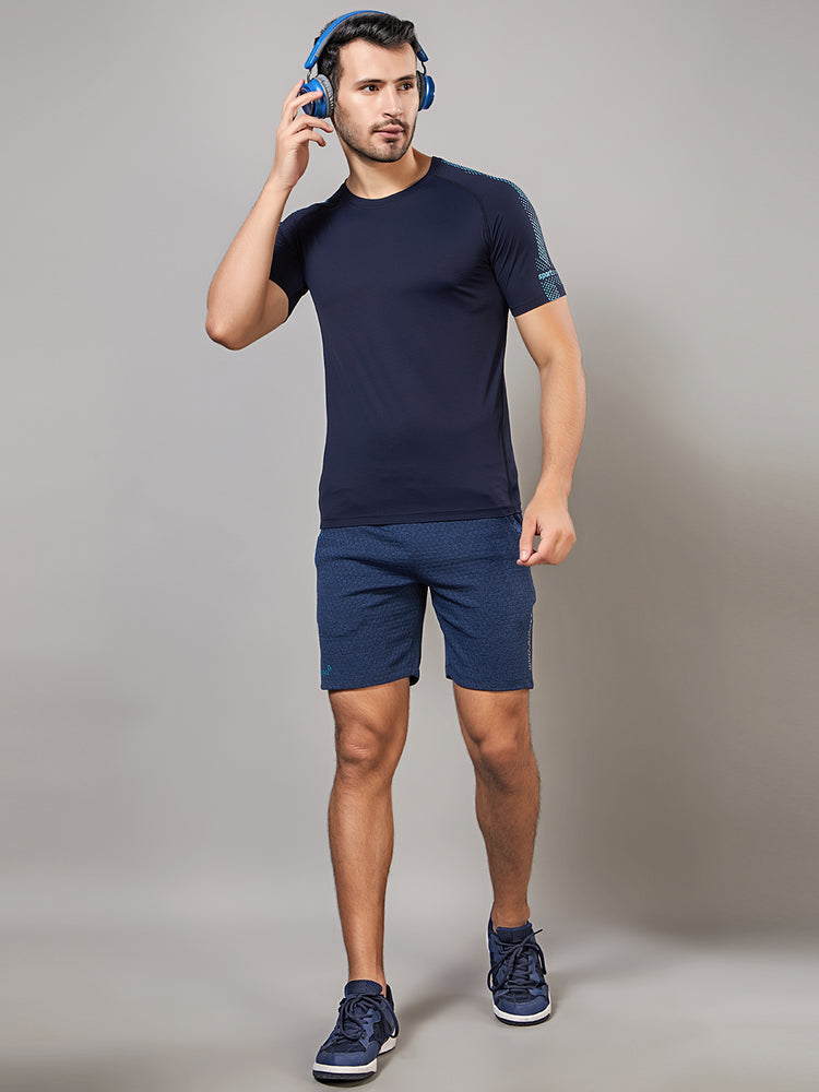 Sport Sun Round Neck Nylon Max Navy Blue T Shirt