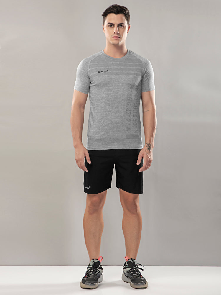 Sport Sun Seamless Round Neck Light Grey T Shirt