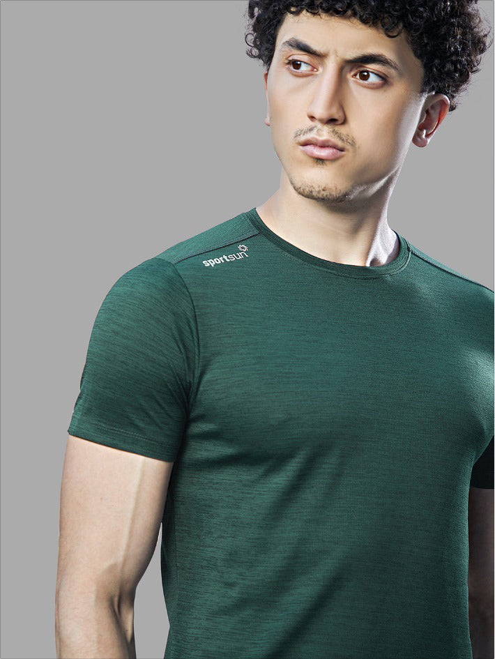 Sport Sun Cool Run Round Neck Green T Shirt