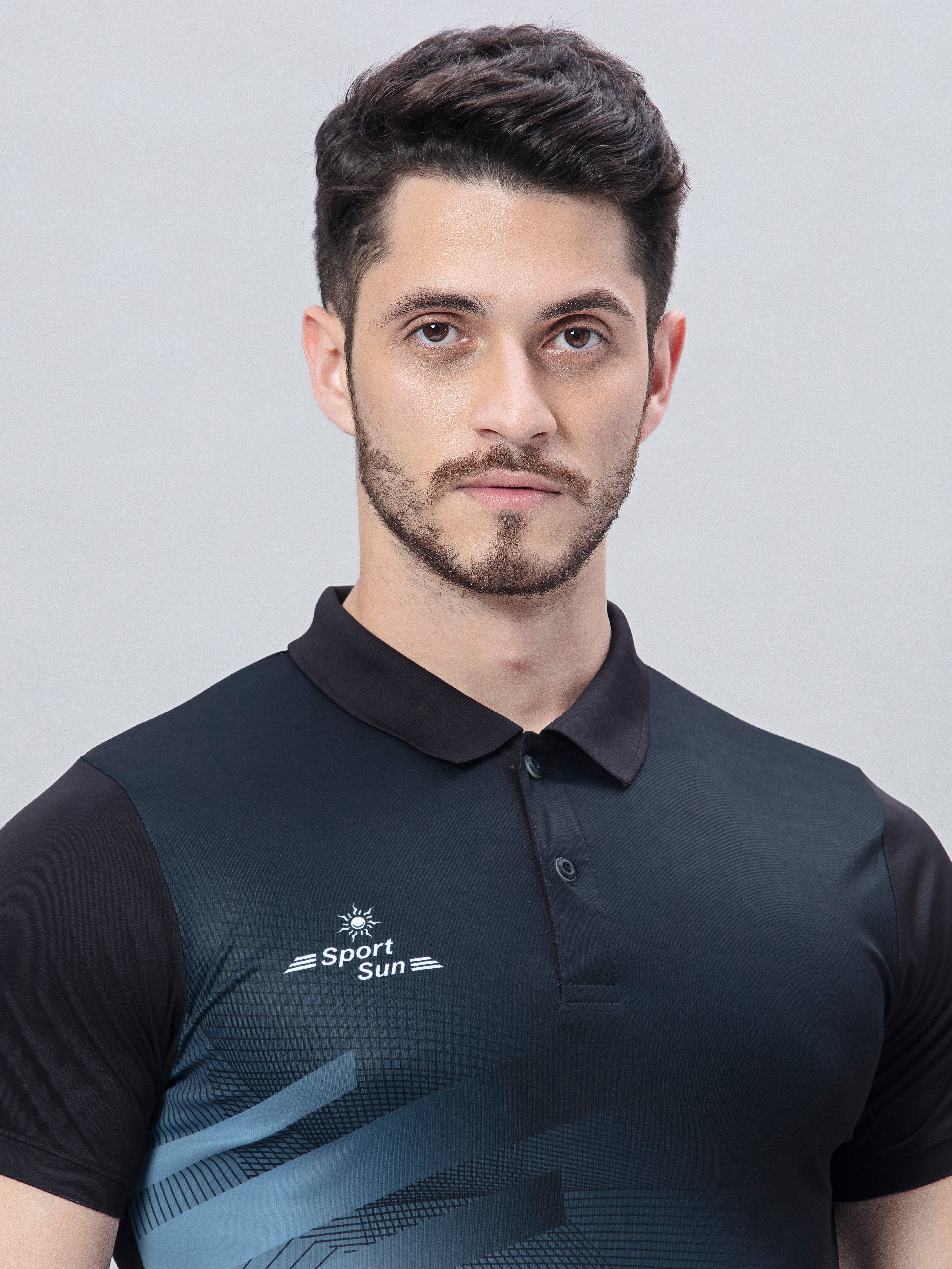 Sport Sun Printed Black Polo T Shirt