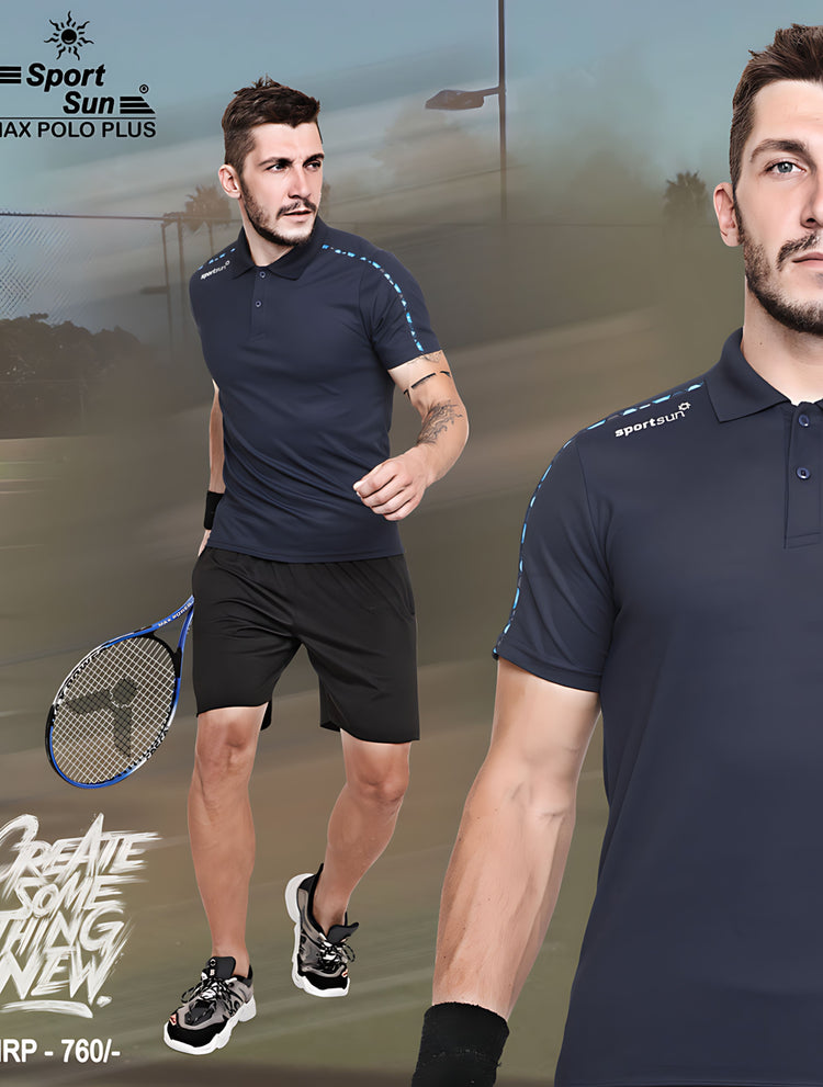 Sport Sun Max Polo Plus Navy Blue T-shirt for Men