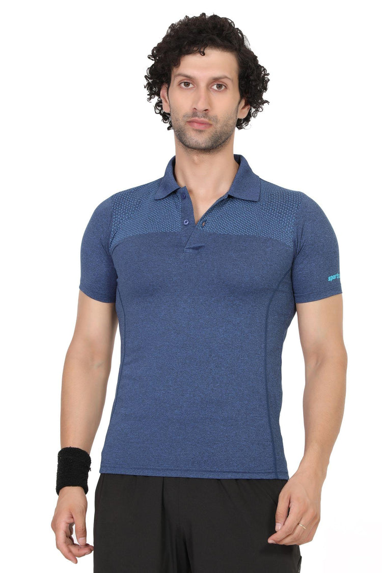 Sport Sun Milange Polo Printed Navy Blue T Shirt for Men