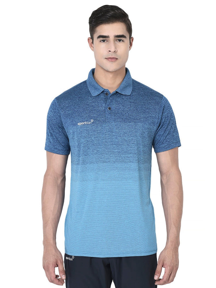 Sport Sun Men Striped Polo Blue Milange T Shirt