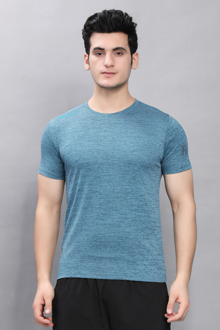Sport Sun Self Design Ice Blue Milange Cool Run T Shirt