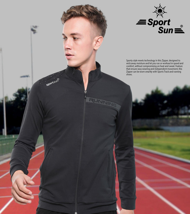 Sport Sun Solid Men Playcool Dark Grey Running Jacket For Men