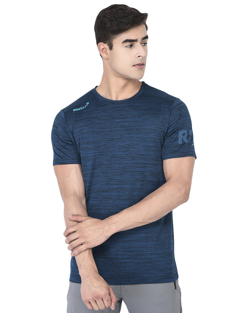 Sport Sun Men Self Design Navy Blue Cool Run T Shirt