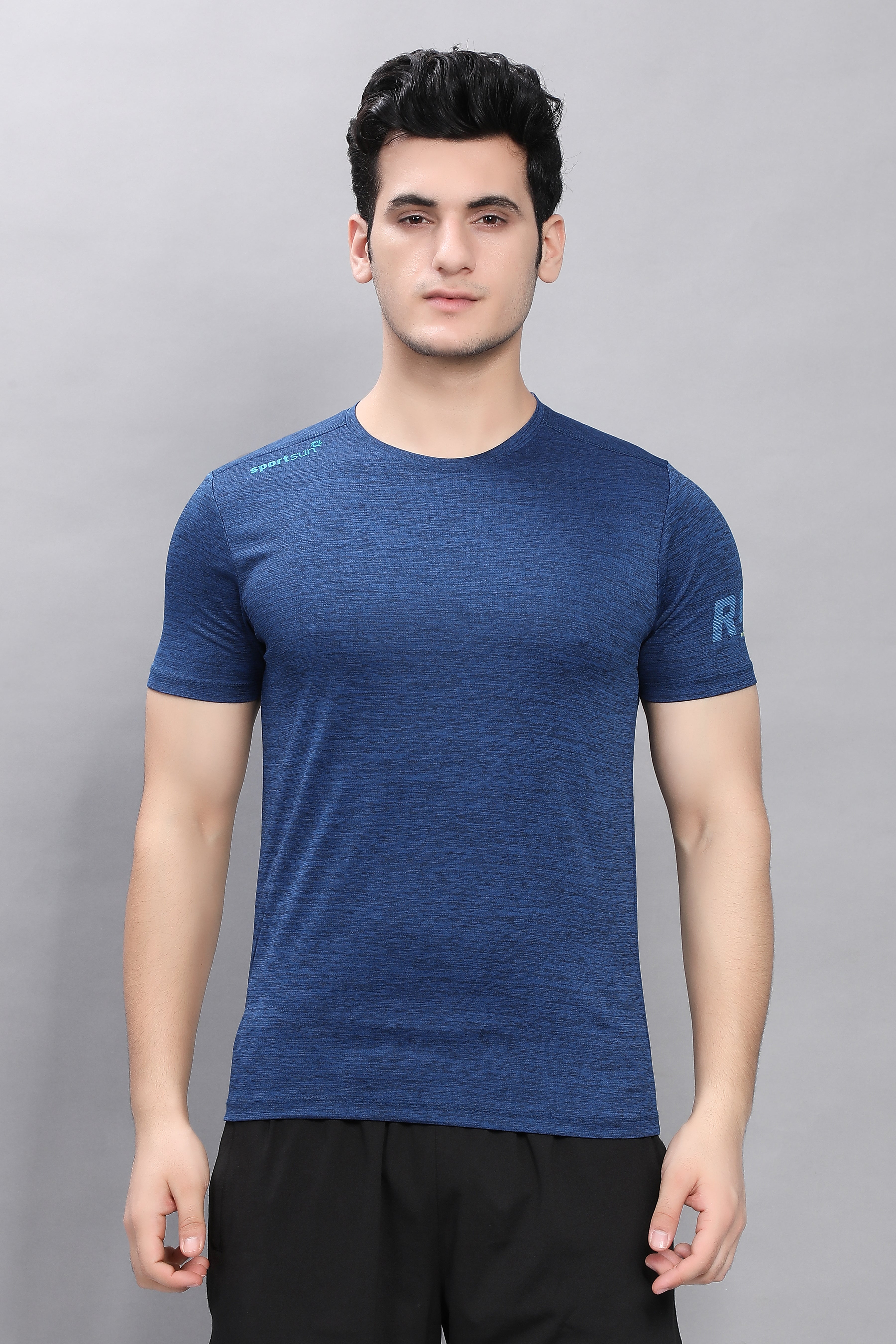 Sport Sun Self Design Navy Milange Cool Run T Shirt