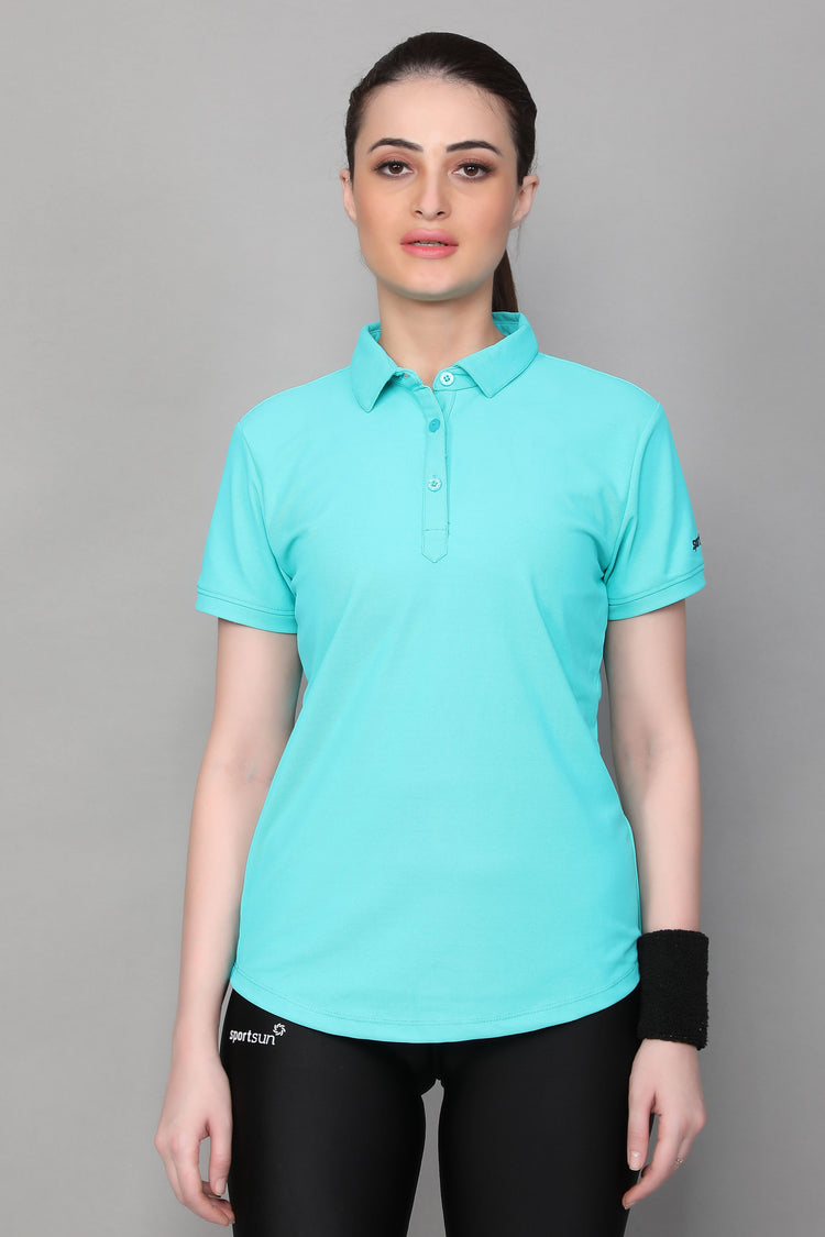 Sport Sun Max Polo Sea Green T Shirt for Women