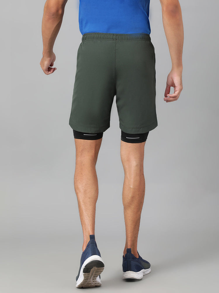 Sport Sun Solid Men NS Lycra Green Compression Shorts