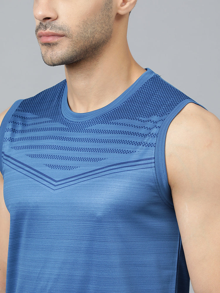 Sport Sun Printed Men Cut Sleeves Airforce T-shirt