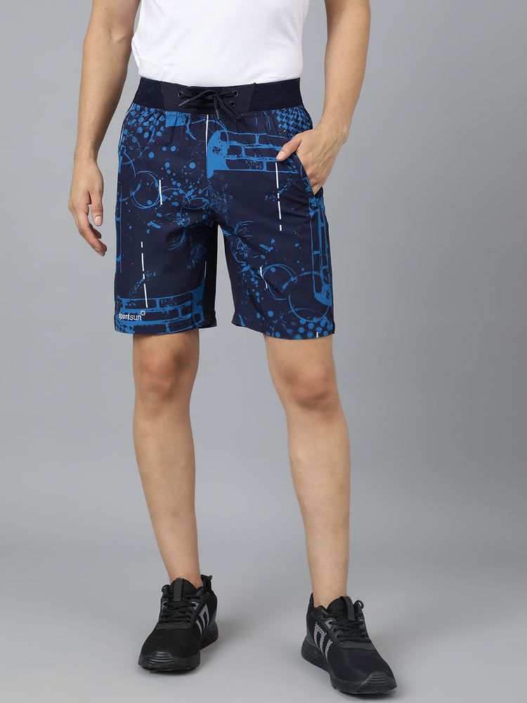Sport Sun Navy Blue Printed Men NS Lycra Shorts