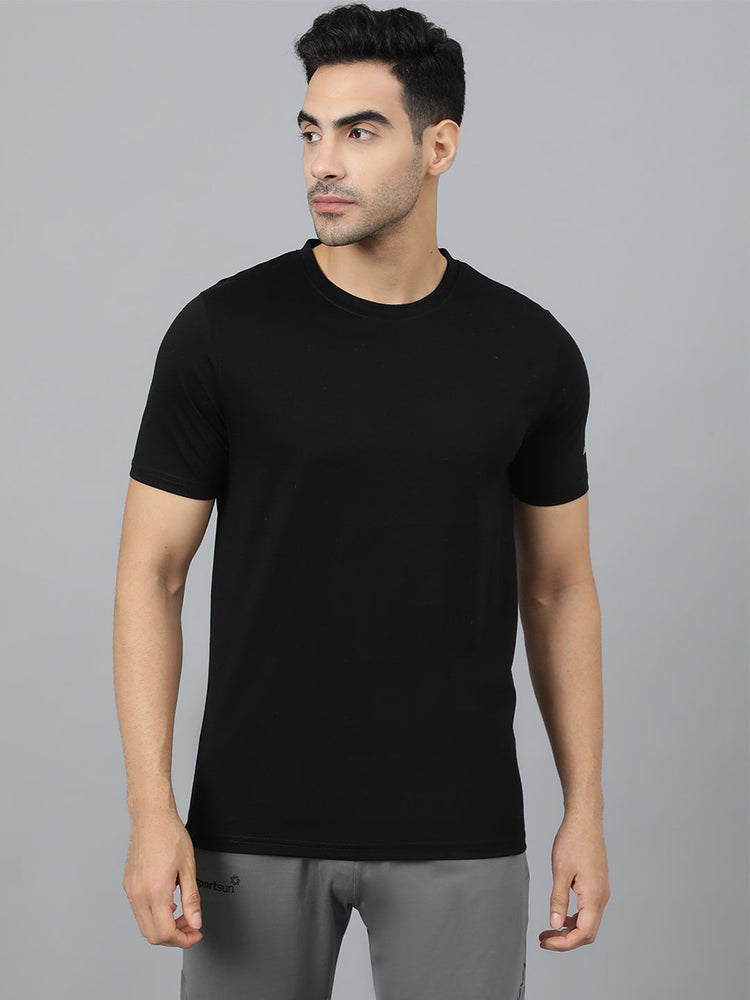 Sport Sun Cotton Round Neck Black T-Shirt for Men