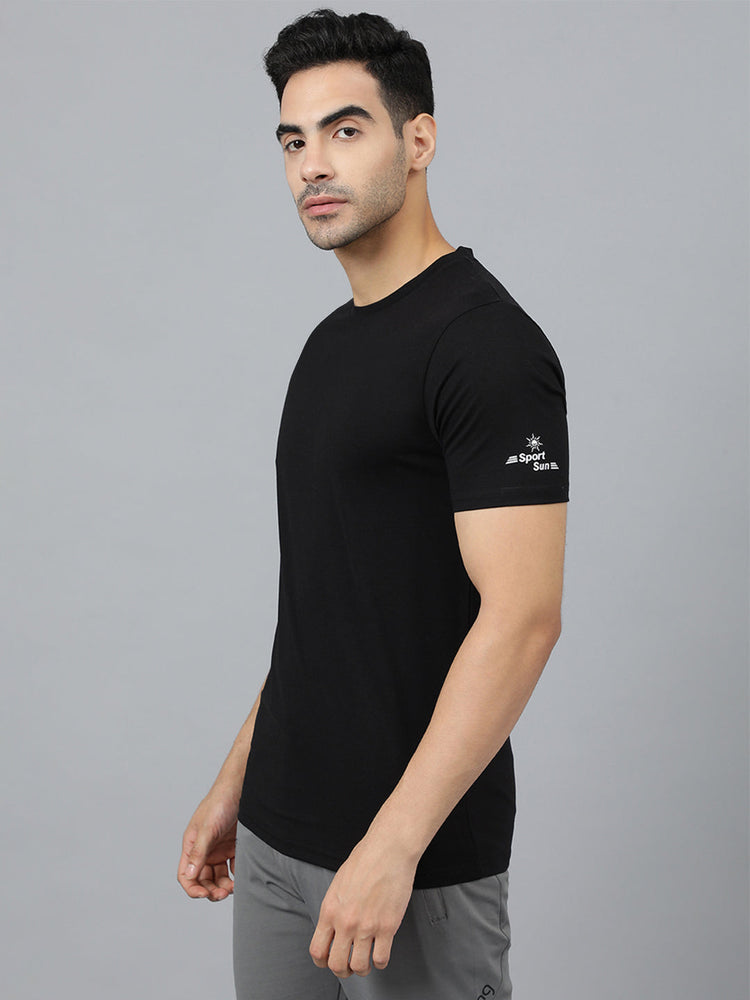 Sport Sun Cotton Round Neck Black T-Shirt for Men