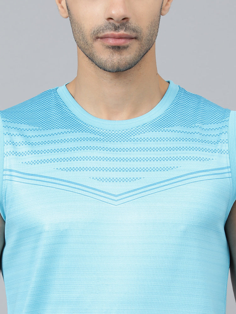 Sport Sun Printed Men Cut Sleeves Sky Blue T-shirt