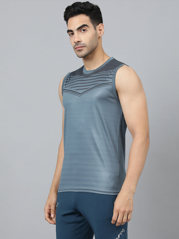 Sport Sun Printed Men Cut Sleeves Ice Blue T-shirt