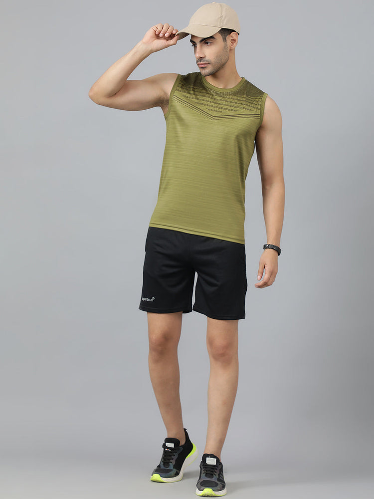 Sport Sun Printed Men Cut Sleeves Olive T-shirt