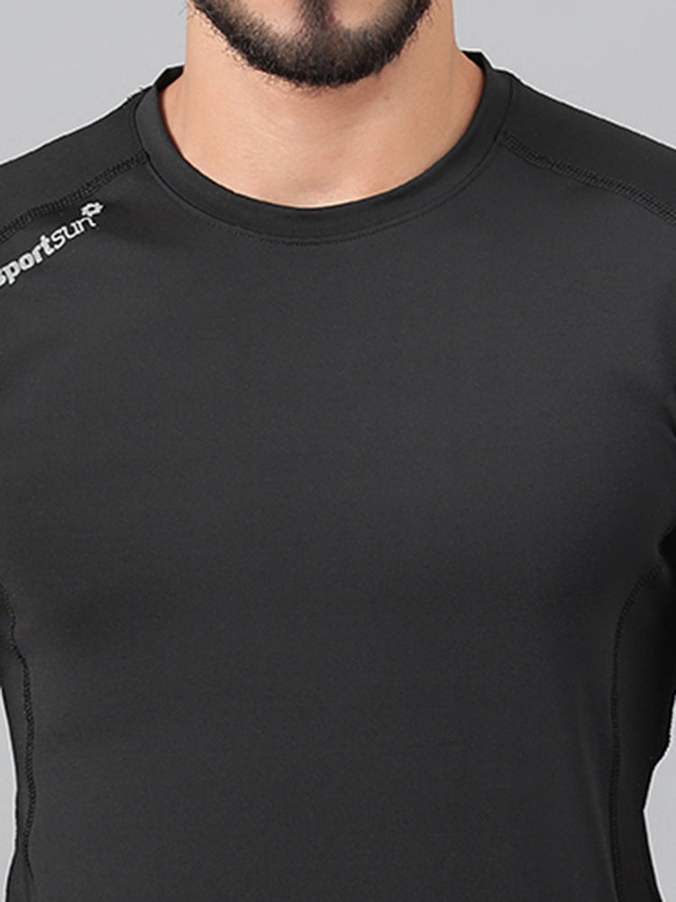 Sport Sun Round Neck Playcool Mesh Black T Shirt For Men