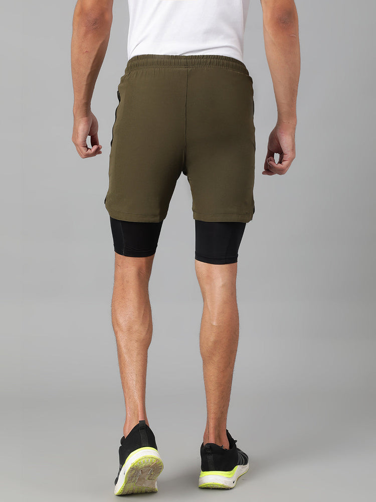 Sport Sun Solid Men NS Lycra Olive Compression Shorts