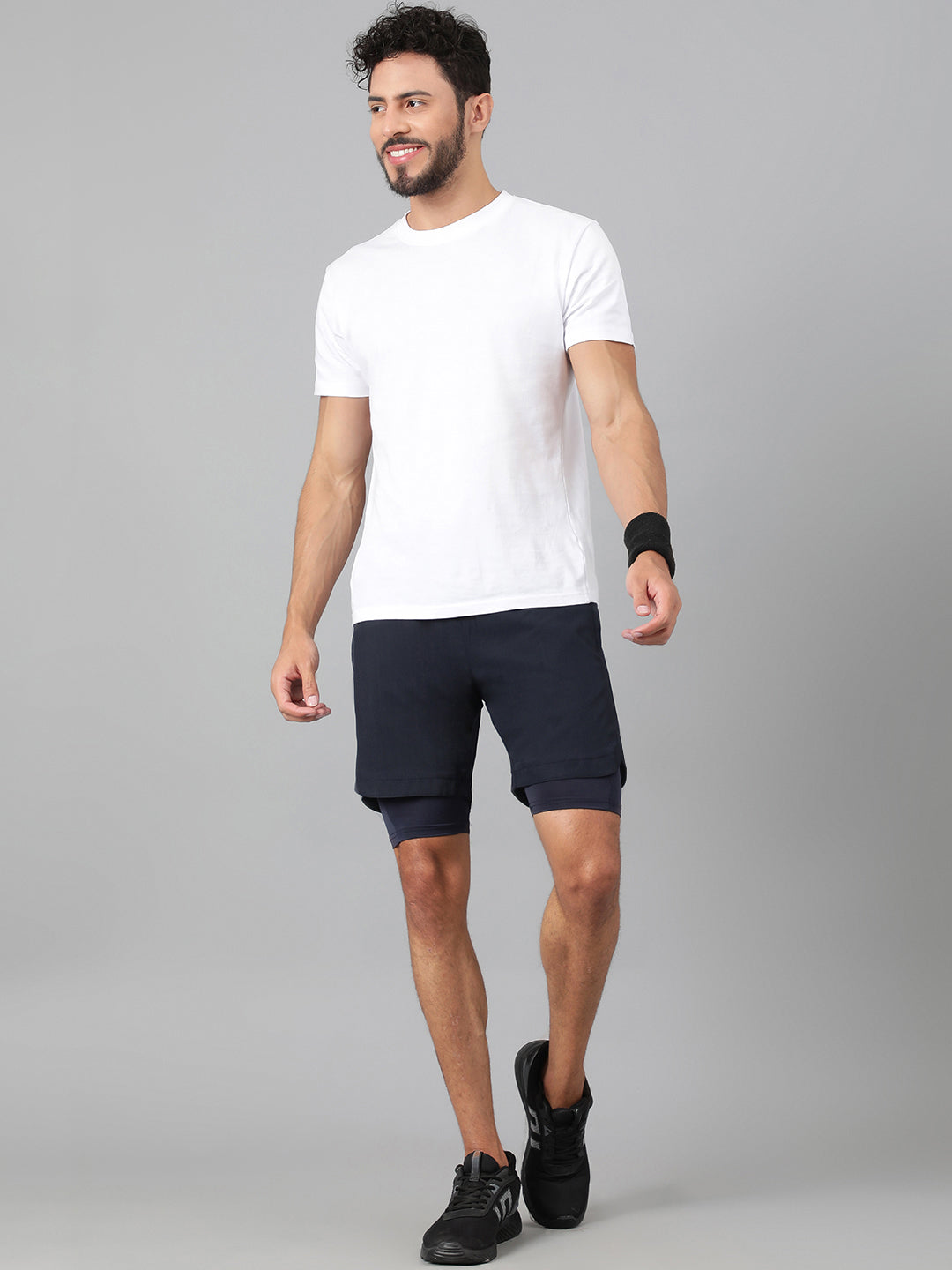 Sport Sun Solid Men NS Lycra Navy Blue Compression Shorts