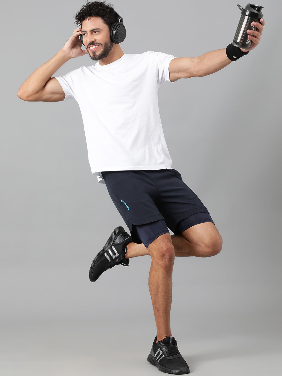 Sport Sun Solid Men NS Lycra Navy Blue Compression Shorts