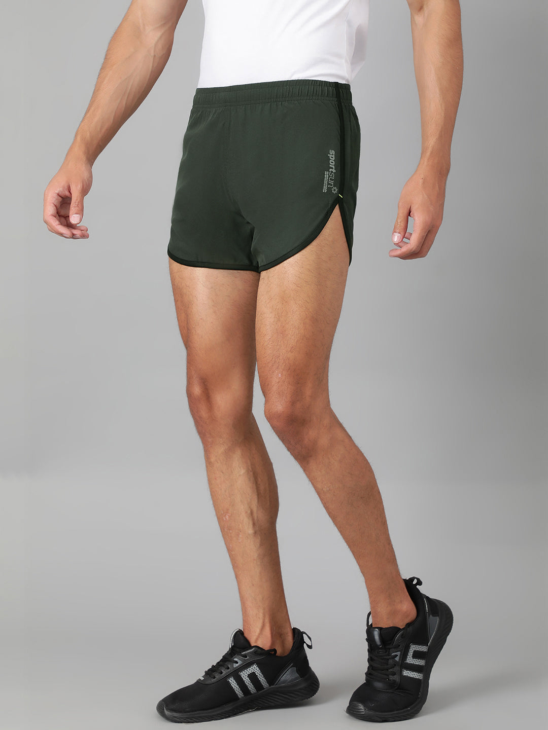 Sport Sun Solid Men NS Lycra Olive Running Shorts