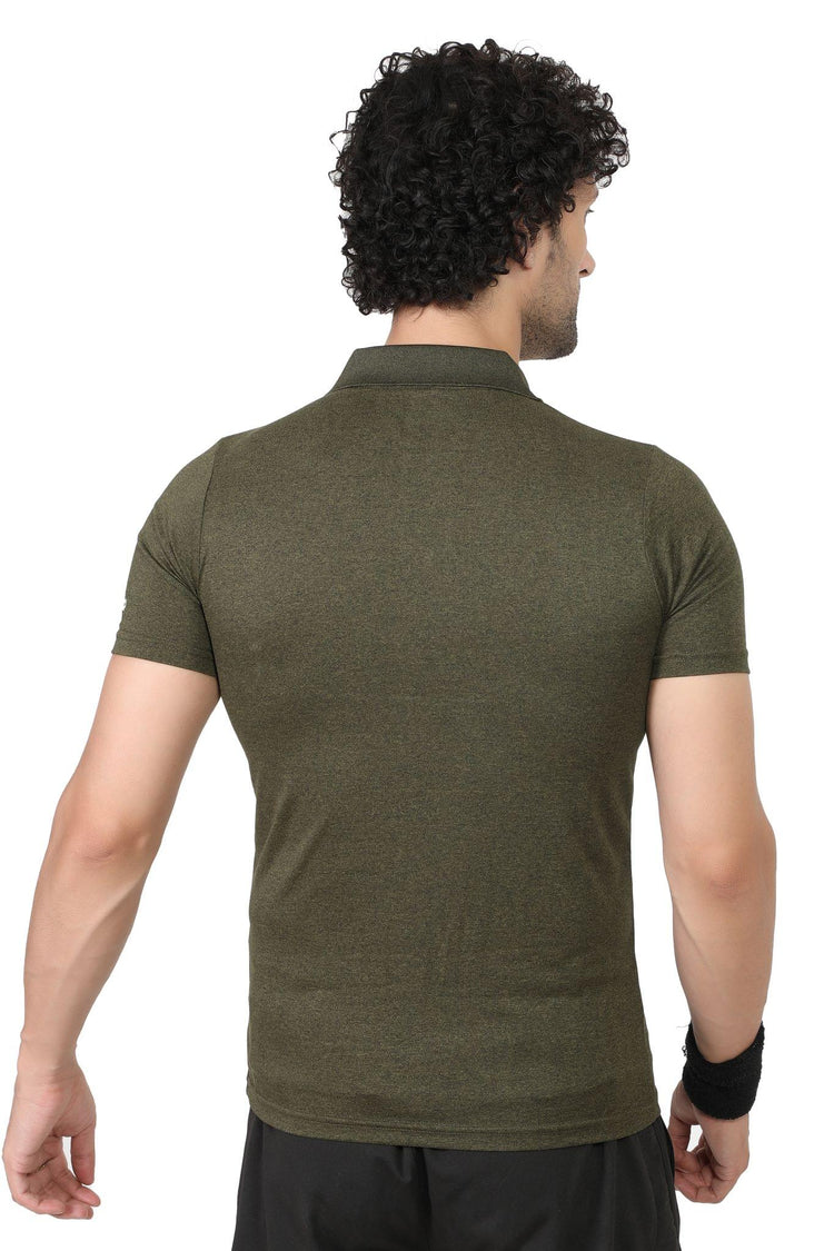 Sport Sun Milange Polo Printed Olive T Shirt for Men