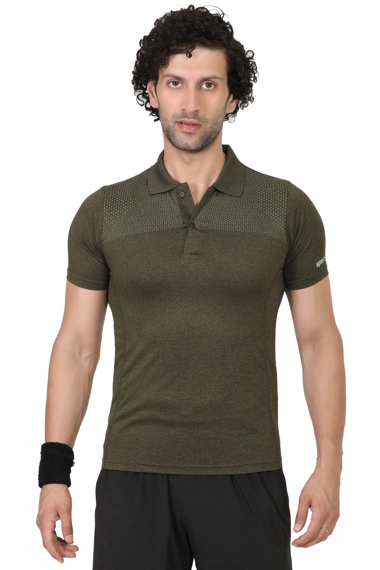 Sport Sun Milange Polo Printed Olive T Shirt for Men