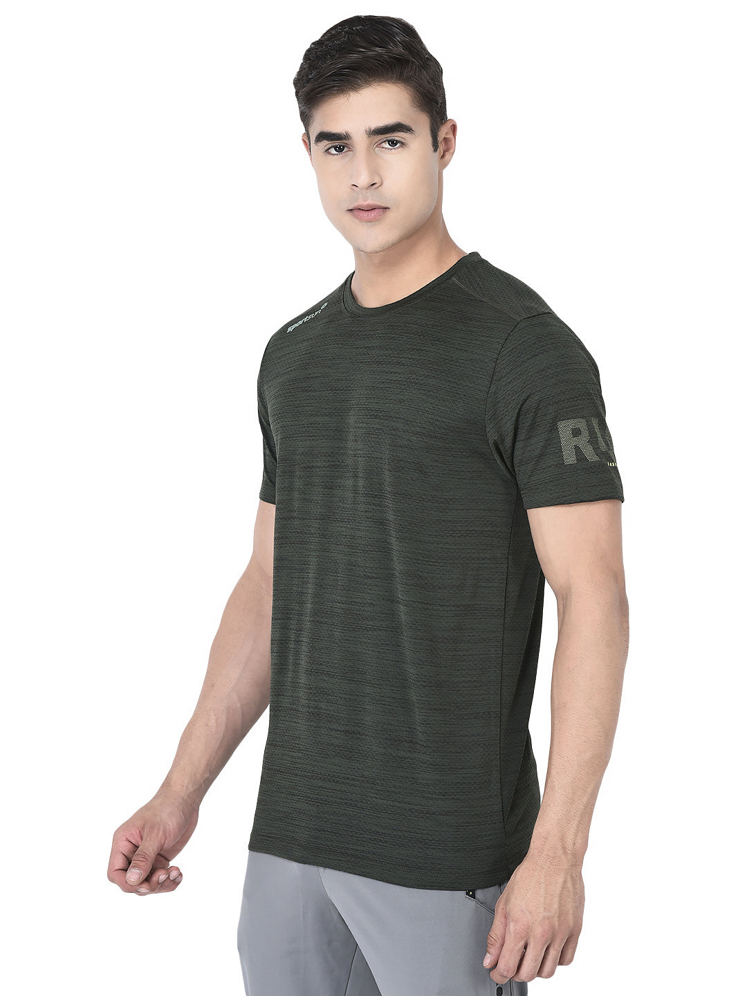 Sport Sun Men Self Design Olive Cool Run T Shirt