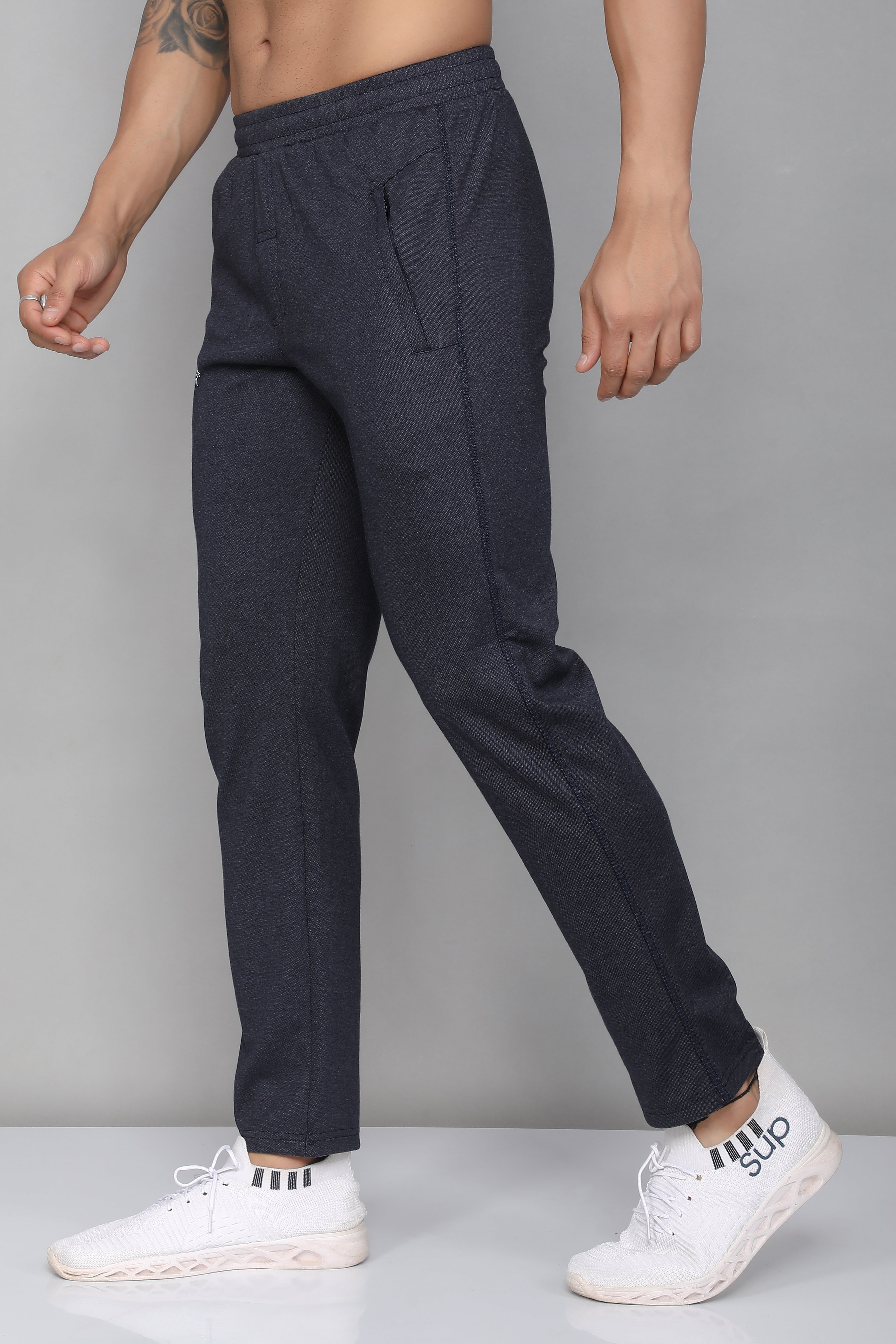 Sport Sun Active Cotton Dark Grey Milange Track Pant for Men