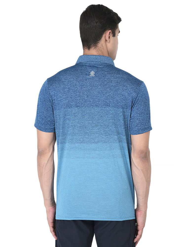 Sport Sun Men Striped Polo Blue Milange T Shirt
