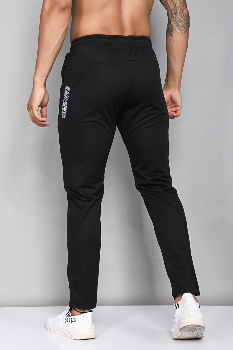 Male Polyester Blend Sport Sun Men Sports Black Track Pant, Solid